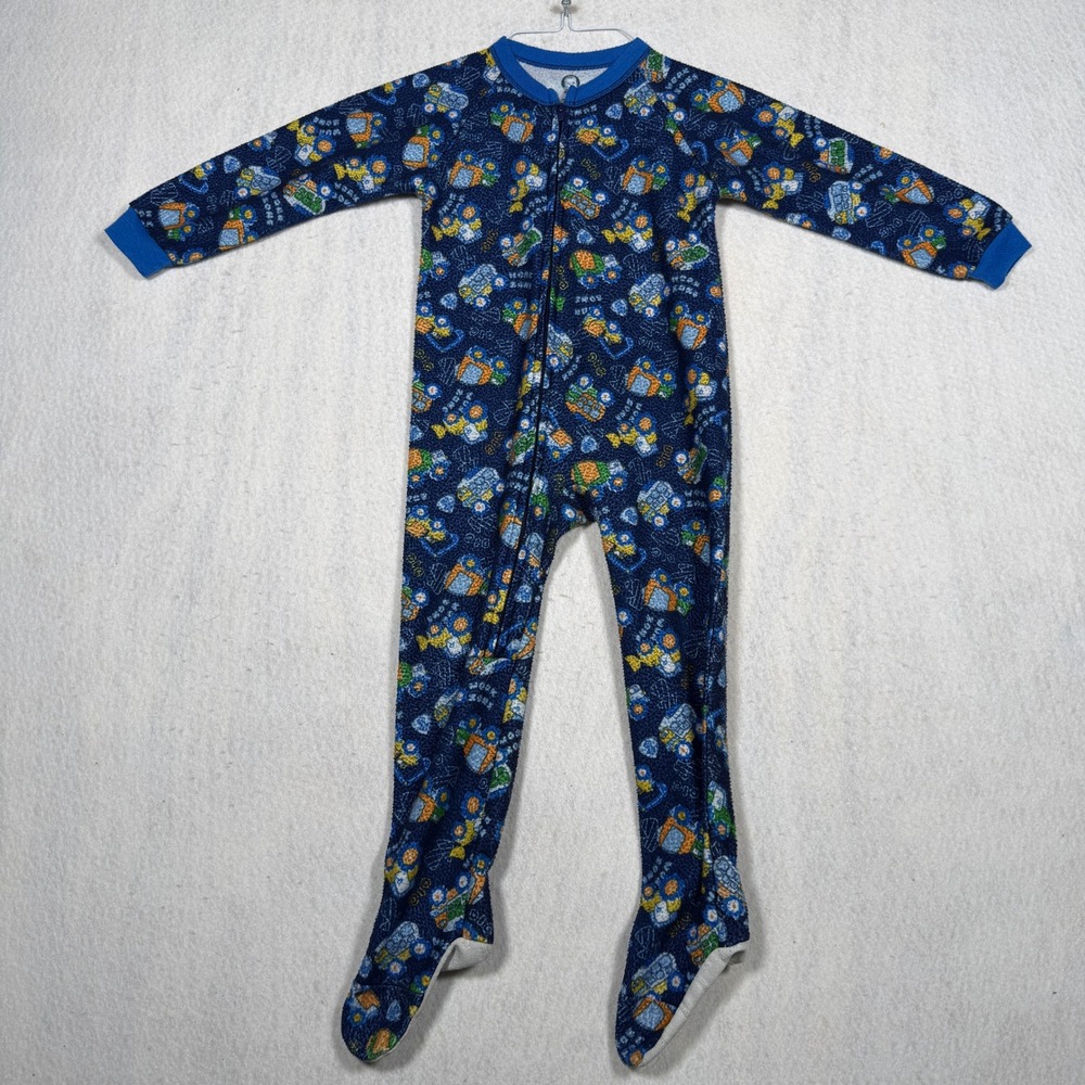 Gerber Boys Navy Blue Fleece Construction Truck Footed Sleeper Pajamas 4T